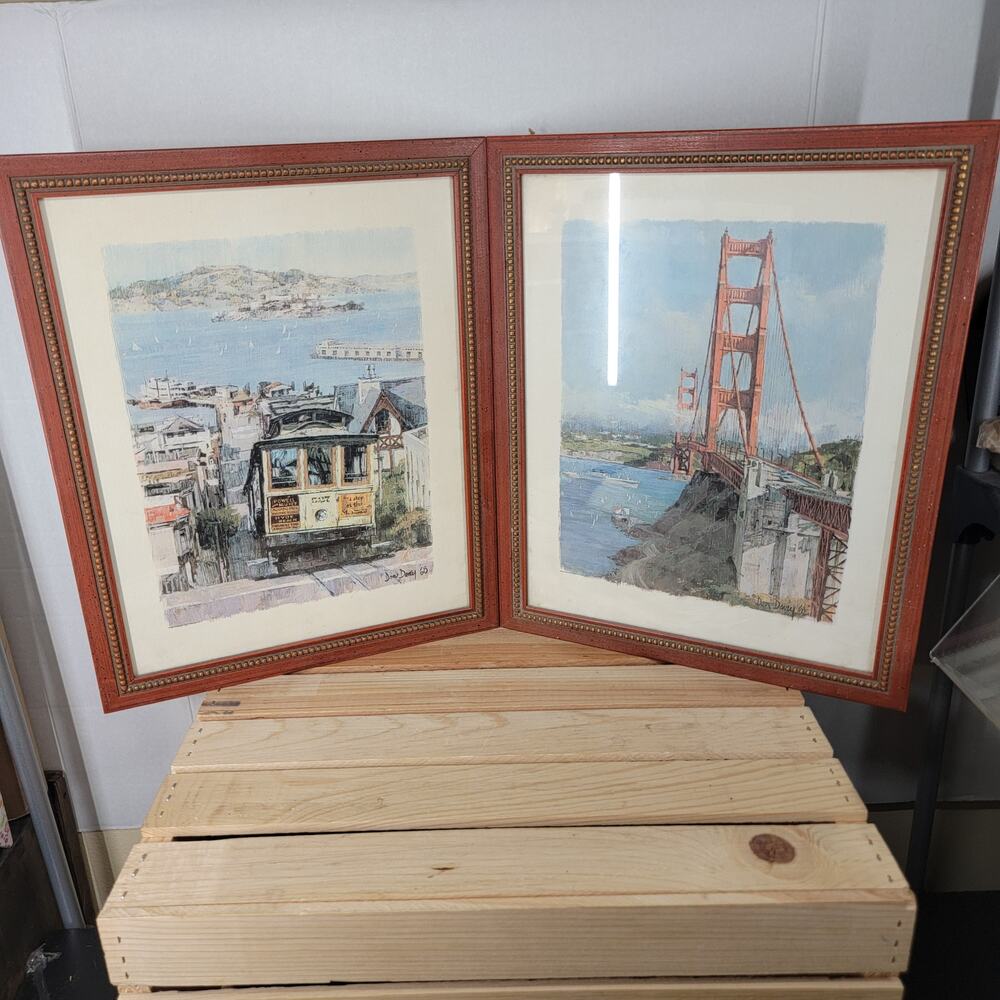 VINTAGE Set of 2 Don Davey Framed San Francisco Art Pictures